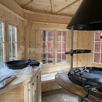 Беседка Гриль Хаус 7м2 для дачи деревянная из массива сосны, Вырица, ЛО. Беседка финская с грилем барбекю на свайном фундаменте.