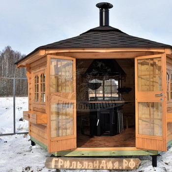 Финский стиль в строительстве домиков с грилем и беседок