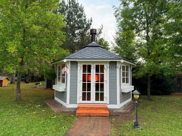 Фотоотчет беседки из бруса с мангалом внутри. Скандинавский проект для дачи в Выборге