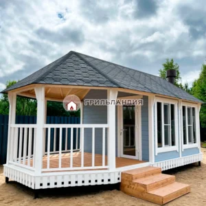 Закрытая беседка «Гранд Пикник» 23 м² с террасой под общей крышей с комнатой, СПб и ЛО
